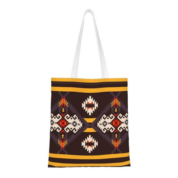 DouZhe Reusable Grocery Bags, Tribal Style Yellow Lightweight Polyester Canvas Cloth Tote Bag for Travle Gym Shopping School, 15" x 16"
