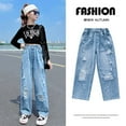 thumbnail image 3 of Girls Baggy Jeans Casual Wide Leg Denim Pants Jeans Washed Teen Girls Clothes Clothes Size 5-14 Years, 3 of 5