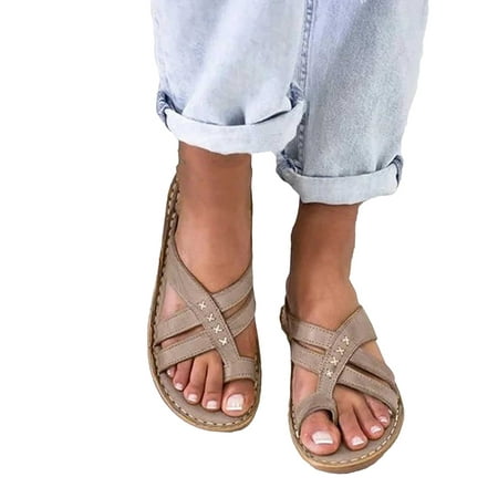 

Zanvin Womens Sandals Clearance Summer Ladies Sandals Casual Footwear Casual Roman Flip-flops Slippers Sandals for Women Dressy Summer Gray 35