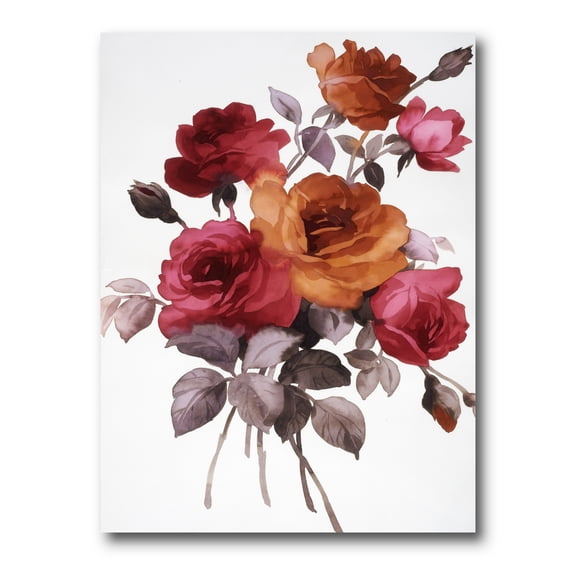 Designart ' Vintage Red and Orange Roses ' Traditional Canvas Wall Art Print