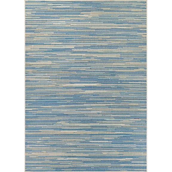 5.8' x 9.1' Blue and Beige Contemporary Rectangular Outdoor Area Throw Rug
