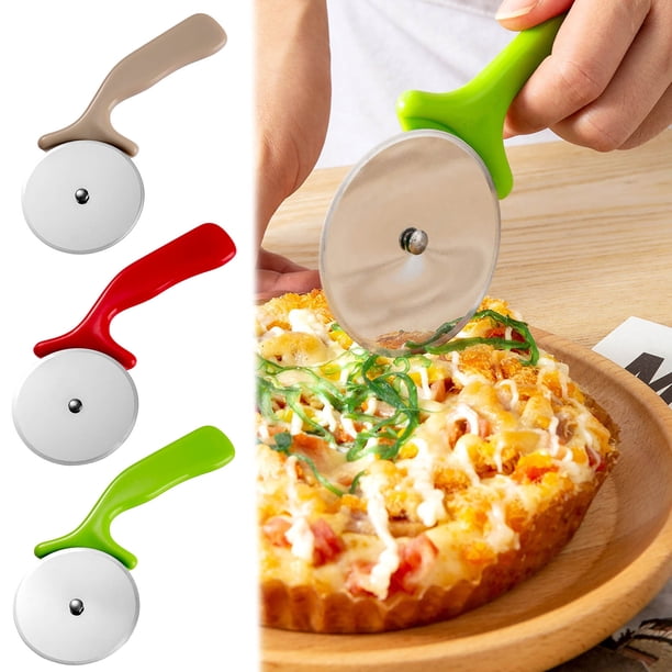 Rueda cortadora de pizza de acero inoxidable con mango ergonómico de ABS para repostería casera