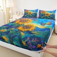thumbnail image 3 of Homewish Blue Orange Sunflower Twin Sheet Sets, Dreamy Rustic Butterfly Twin Fitted Sheet, Vintage Oil Printing Flat Sheet, Microfiber Bedroom Decor, 3pcs, 3 of 7