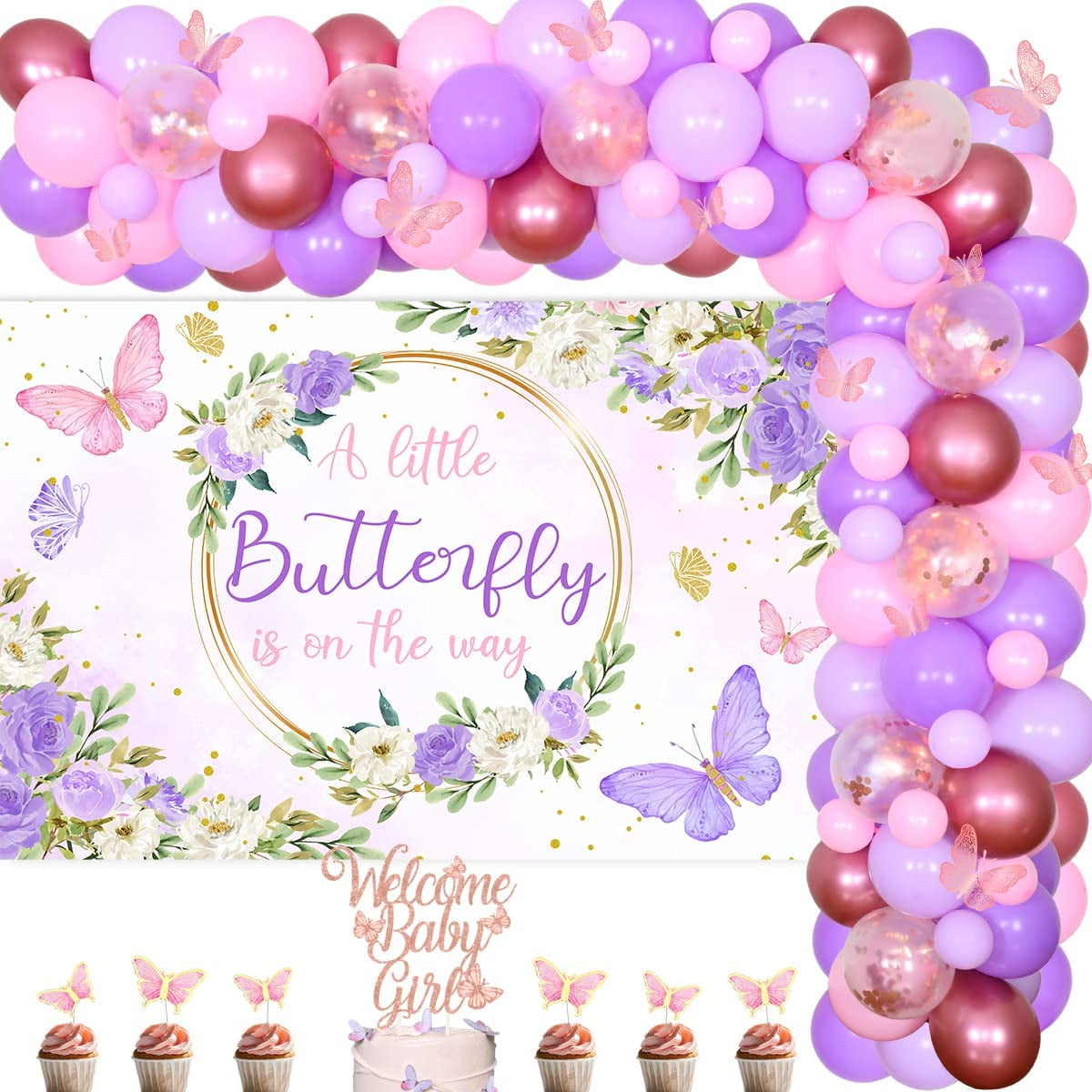 Butterfly Baby Shower Decorations for Girl Pink and Purple Balloon