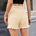thumbnail image 5 of Bloomae Denim Shorts for Women Casual Drawstring Stretchy Elastic High Waist Comfy Short Jeans Lightweight Frayed Hem Summer Hot Pants with Pockets Khaki S, 5 of 6