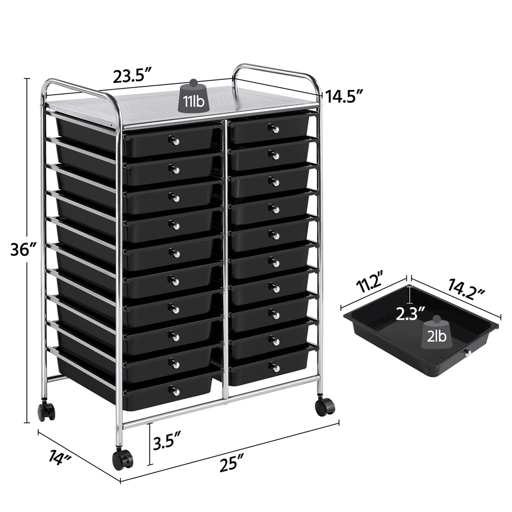 SILKYDRY 20-Drawer Rolling Storage Cart, Art Cart Organizer on Wheels,  Metal Frame and Removable Drawers, Multipurpose Mobile Utility Cart for