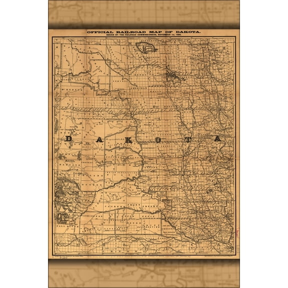 24"x36" Gallery Poster, Official railroad map of Dakota 1886