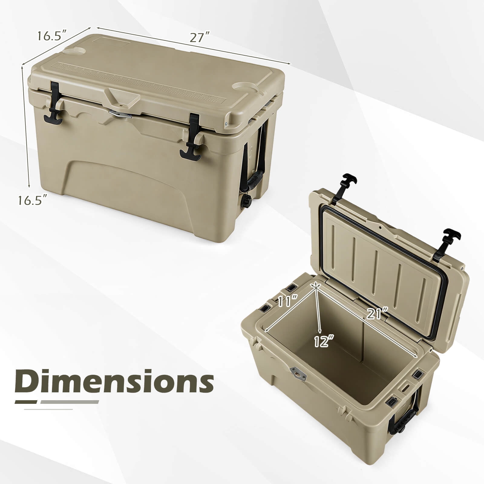 Costway 45 Quart Portable Hard Cooler, Insulated Ice Chest Keeps Cool for up to 6 Days Khaki