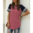 thumbnail image 6 of SWQZVT Summer Tops for Women Short Sleeve T-shirts for Women Color Block Casual Tunic Crew Neck Cute Striped T Shirts Pinkbrown Tees Plus Size XXL, 6 of 6