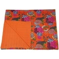 thumbnail image 3 of Vinsan International Handmade Kantha Quilts Cottage Throw Blanket Bohemian Bed Cover, Orange, Crib size 36"x 54", 3 of 4