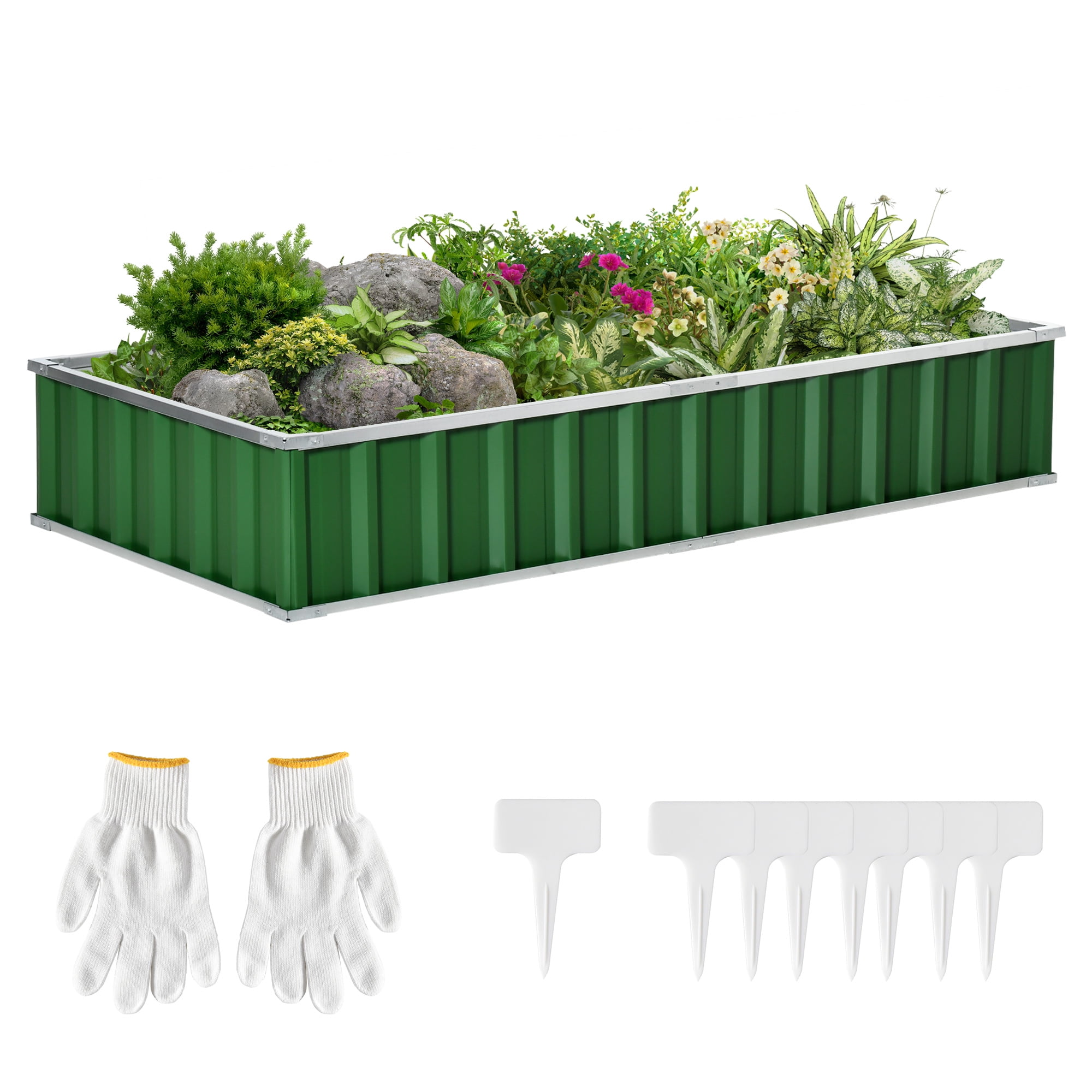 Outsunny 69'' x 36'' Galvanized Raised Garden Bed, DIY Large Planter for Outdoor Plants, No Bottom w/ A Pairs of Glove for Backyard, Patio to Vegetables, Herbs, and Green -