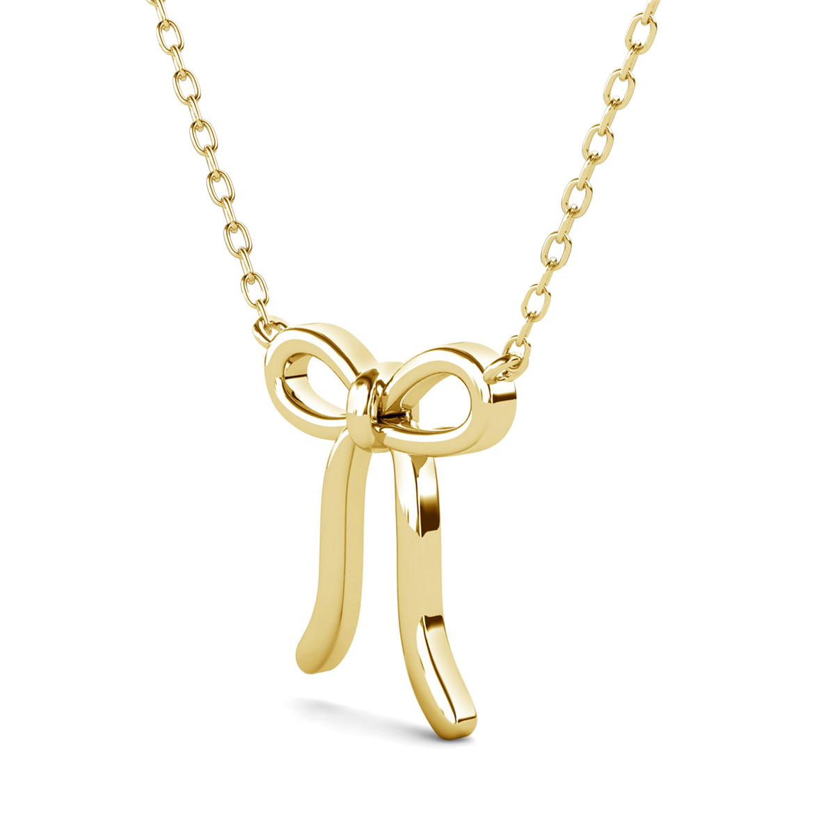 Cate & Chloe Lola 18k Yellow Gold Plated Ribbon Bow Drop Necklace, Gift for Women
