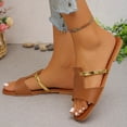 thumbnail image 3 of FRSASU Women's Width Flat Slides Sandals Fashionable Summer Hollow Out Square Toe Slippers Comfortable Beach Vacation Sandals Brown, 3 of 9