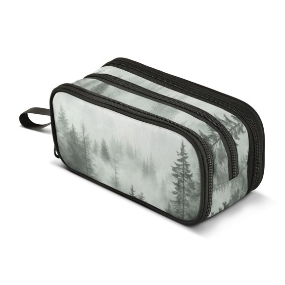 FORMRS Pencil Case with 3 Compartments Zipper Pouch, Elementary School Level and up, Foggy Forest