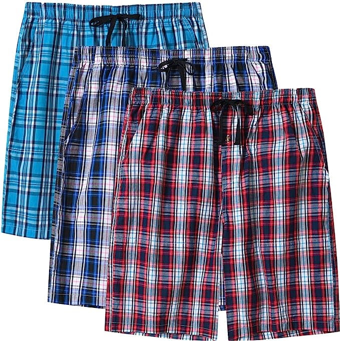 WORW Men's Sleepwear Shorts Pajama Short Plaid Button (3Pack)