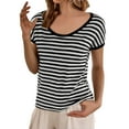 thumbnail image 2 of TODOZO Striped Tshirt Women Workout Shirts Women T Shirts for Women Women's Round Neck Loose Large Size Striped T Shirt Black Xxl, 2 of 8