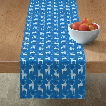 

Cotton Sateen Table Runner 72 - Whitetails Winter Blue Holiday Woodland Deer Country Christmas Watercolor Stag Antlers Quilt White Print Custom Table Linens by Spoonflower