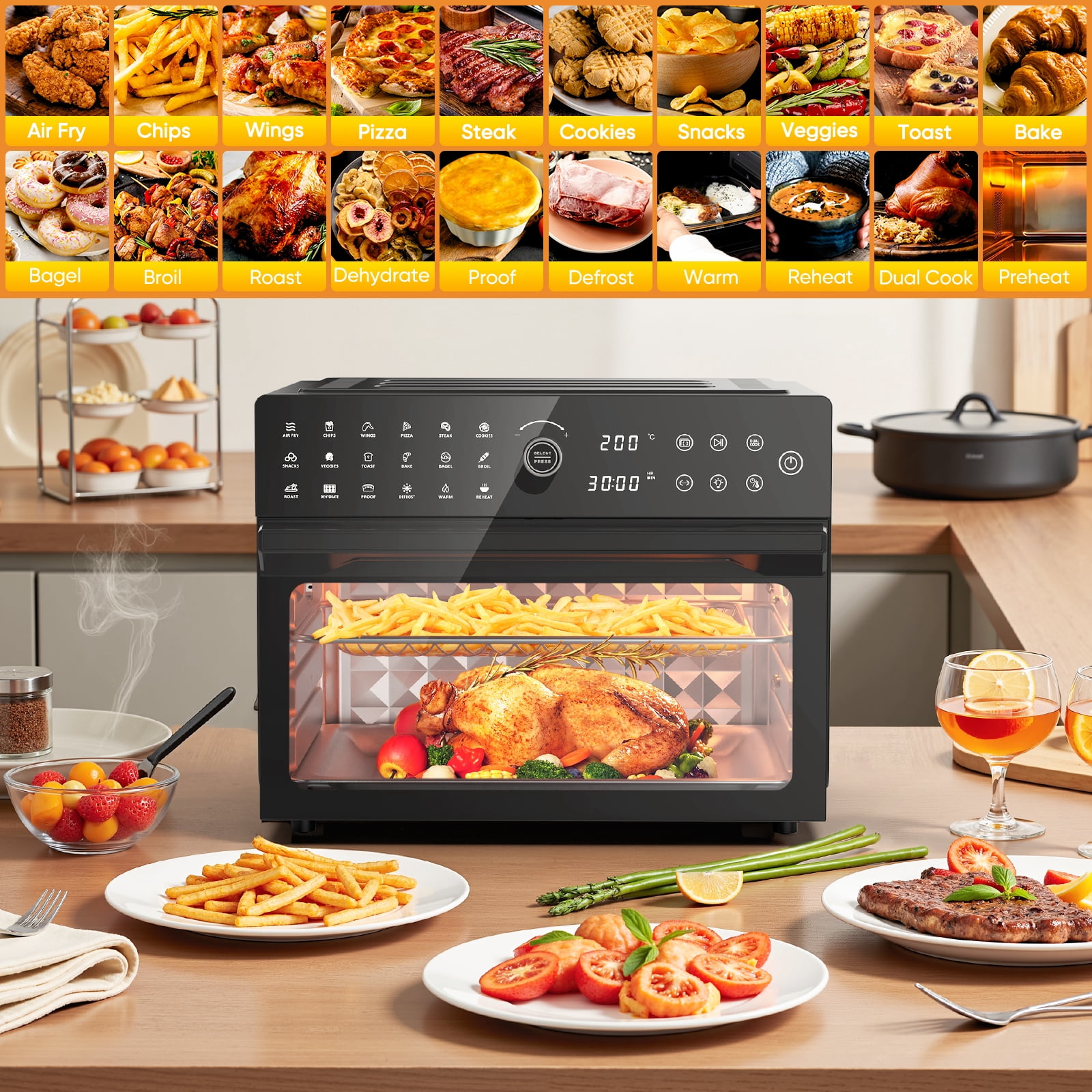 Fitfort 32QT Large Air Fryer Grill Combo, 1800W, 450°F Max Temp, 20-in-1 with 7 Accessories and 13" Pizza Pan