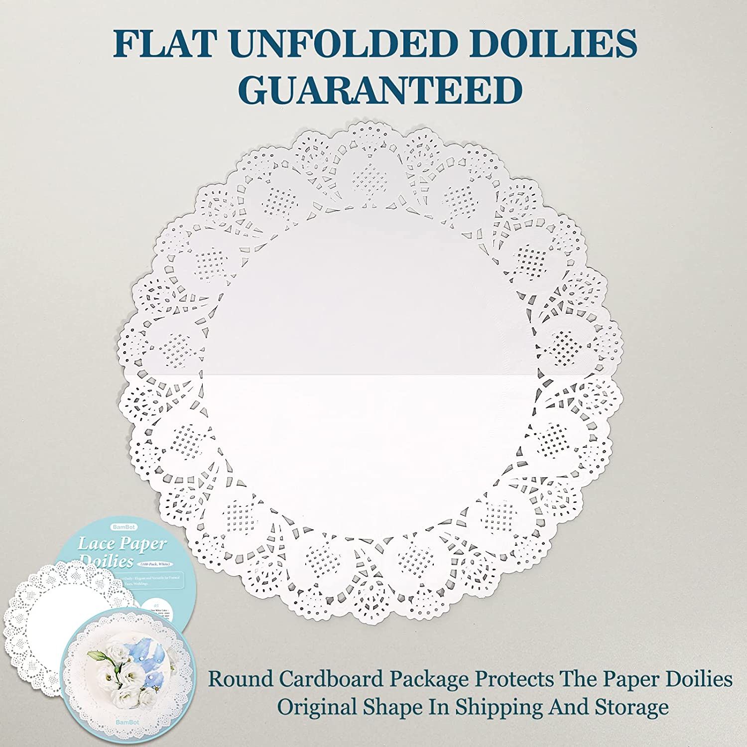 100 Pieces White Lace Round Paper Doilies Cake Packaging Pads Wedding Tableware Decoration (12 Inch)