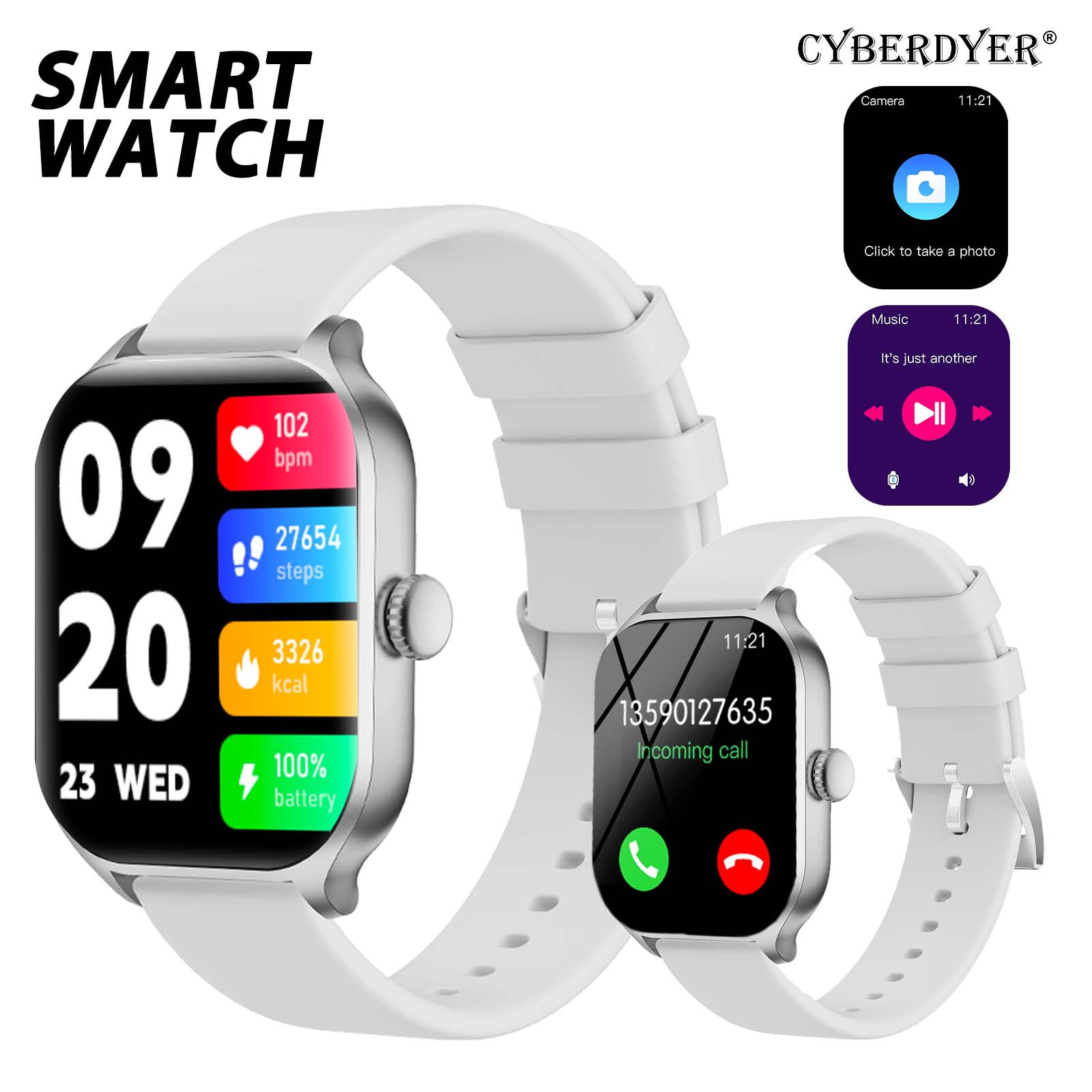 Cyberdyer Smart Watch - Voice Call, Multi-Sport Modes, Long Battery Life & Remote Camera Control