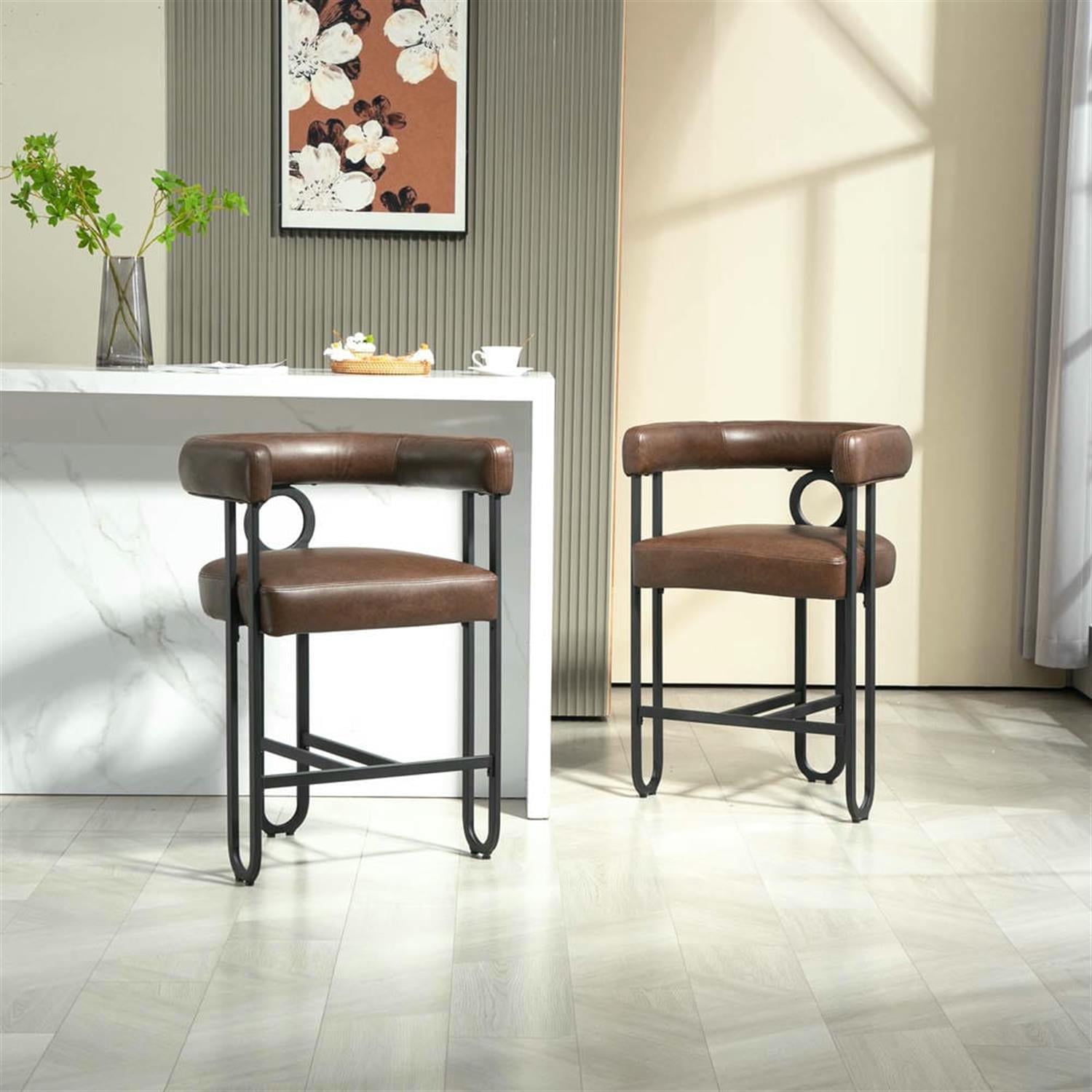 Demi Bonn 34" Counter Height Bar Stools Set of 2, Upholstered Barstools with Back, Kitchen Island Countertop Chairs for Dining Room, Dark Brown