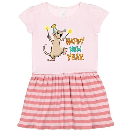 

Inktastic Happy New Year Rat with Sparklers in Party Hat Gift Toddler Girl Dress