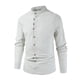 thumbnail image 2 of Blusa y camisa de manga larga con cuello vuelto para hombre, de lino sintético, con botones y manga larga, estilo deportivo informal para playa, blusa de lino para hombre, 2 of 7