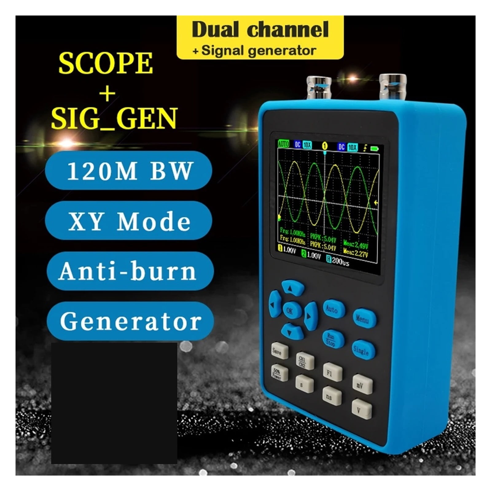 2.8Inch Digital Oscilloscope 120M Bandwidth Dual/Single Channel Vertical Sensitivity Display FFT Spectrum Analysis ,Professional Designed