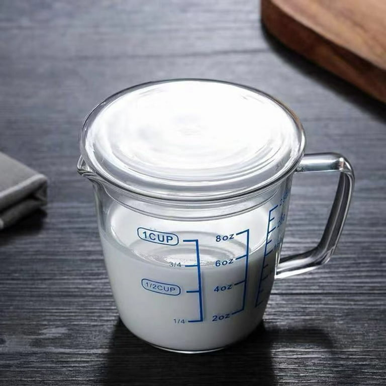 Measuring Cup Graduated with Lid Glass Multipurpose Milk Cup for