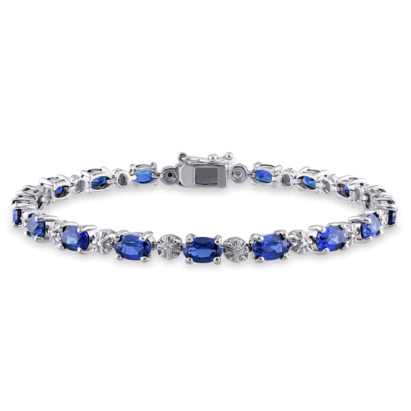 Everly Women's 9 7/8ct TGW Created Blue Sapphire & Diamond Sterling Silver Tennis Bracelet - G-H, I3