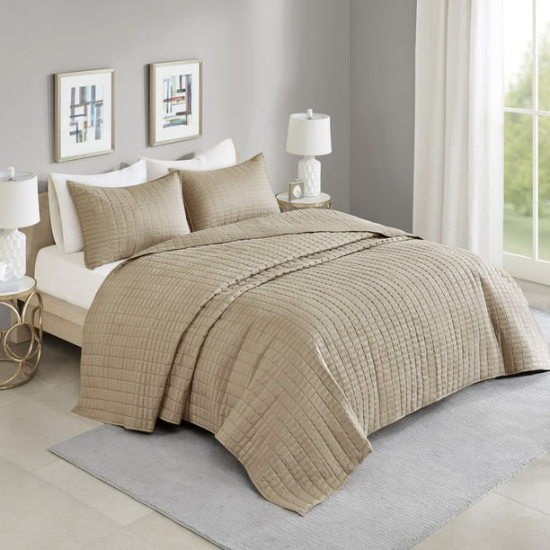 Comfort Spaces Kienna Bedspread Mini Set, Queen, Taupe