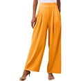 thumbnail image 1 of Pantalones palazzo anchos de color liso para mujer: cintura alta con cinturilla elástica, poliéster y spandex, pantalones largos informales con bolsillos laterales., 1 of 6
