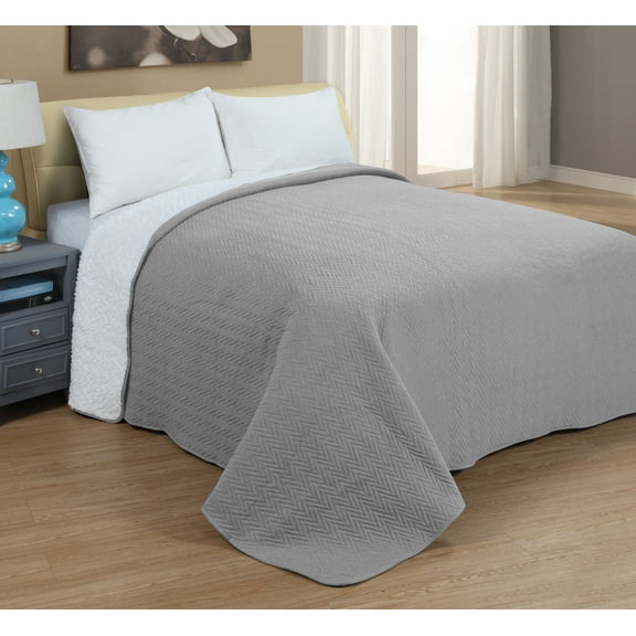 Lakewood Jersey Sherpa Quilt Gray Full/Queen