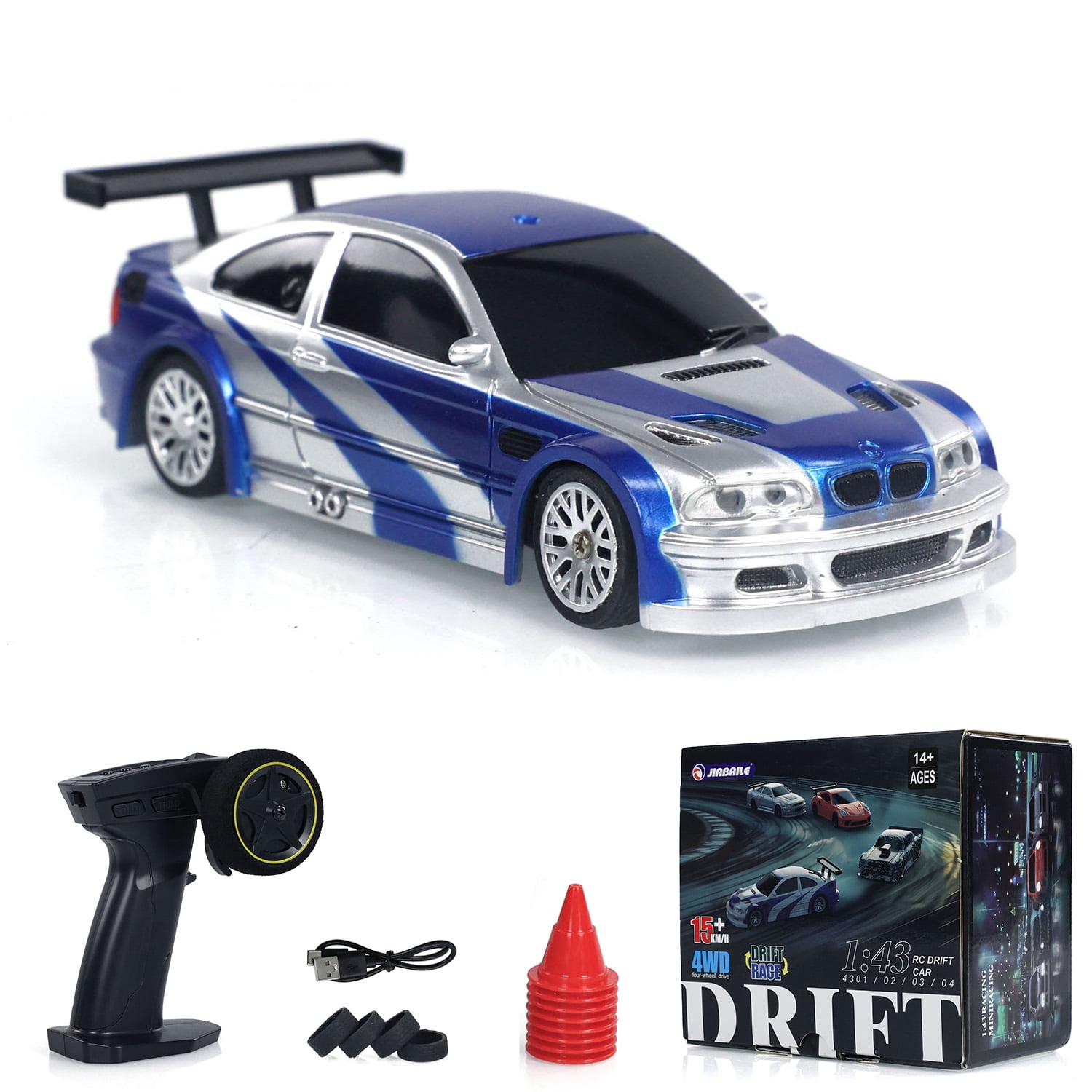 RC 1/43 Scale Ready to Go Race Car Remote Control Drift Car 4WD Mini Toy Lights