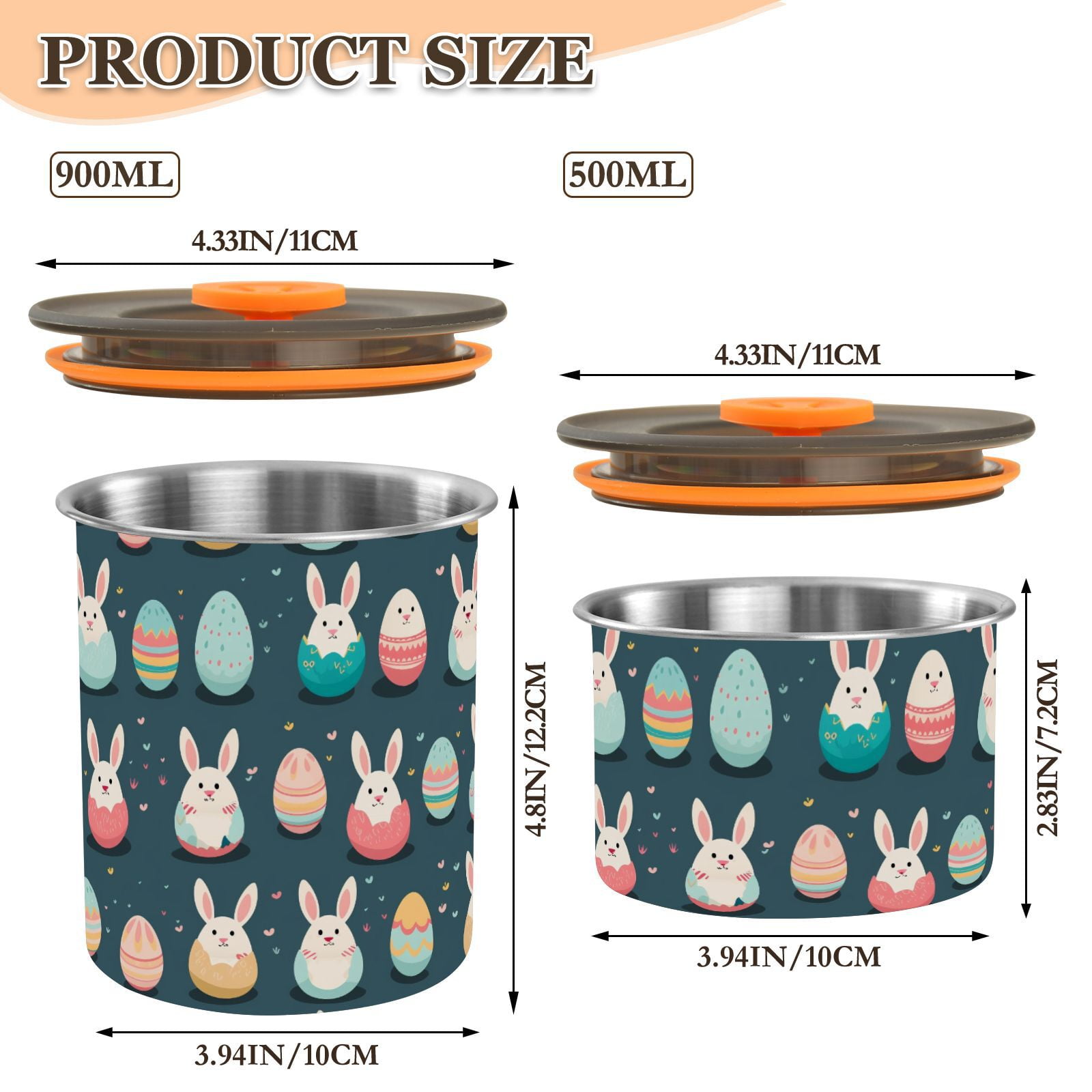 Easter Eggs & Rabbit Airtight Coffee Bean Canister 30oz Food Storage Containers with Lids For Gournd, Tea, Sugar, Flour, Rice, Cereal, Candy Cookie Jar
