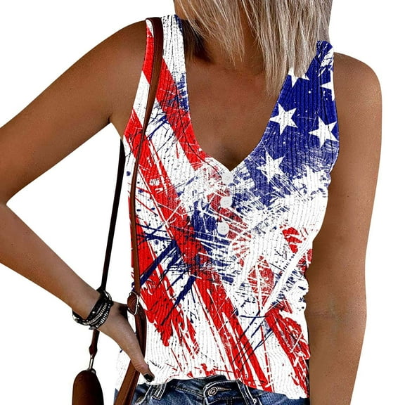 UPPADA Summer Sleeveless Tank Tops for Women 2025 Trendy 4th July Flag Print Tanks Straples Hollow Out Sleeveless T Shirts