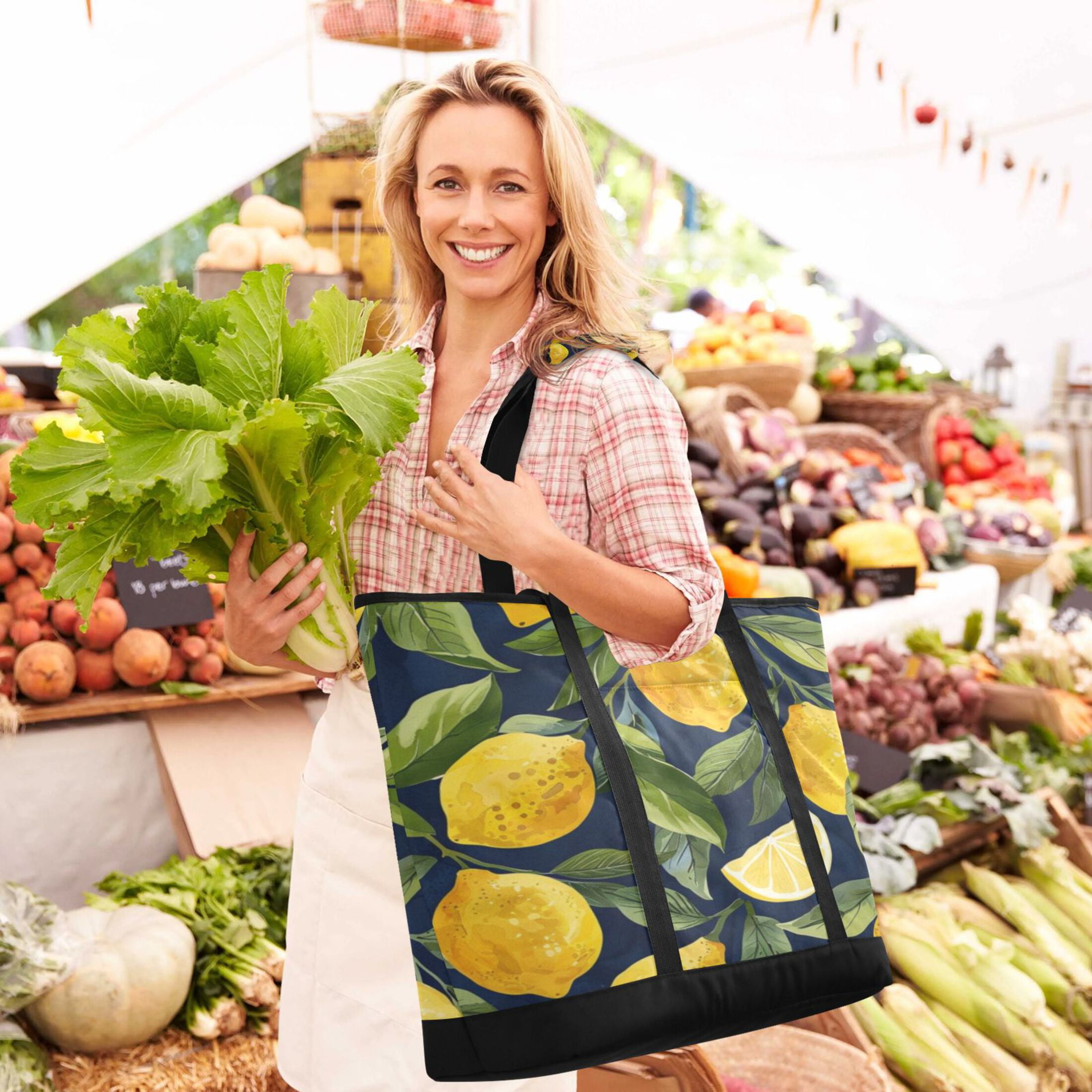Large Hand-held Ice Pack Picnic Bag Insulation and Refrigeration Suitable for Shopping Picnics and Camping Cartoon Yellow Lemon