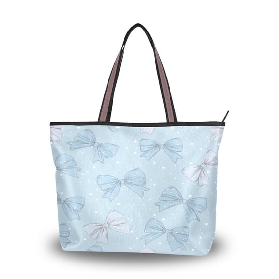 Womens Tote Bag Fashion Handbags Shoulder Bag Lightweight & Multi-Compartment Carryall Pastel Blue Bows and Dots L