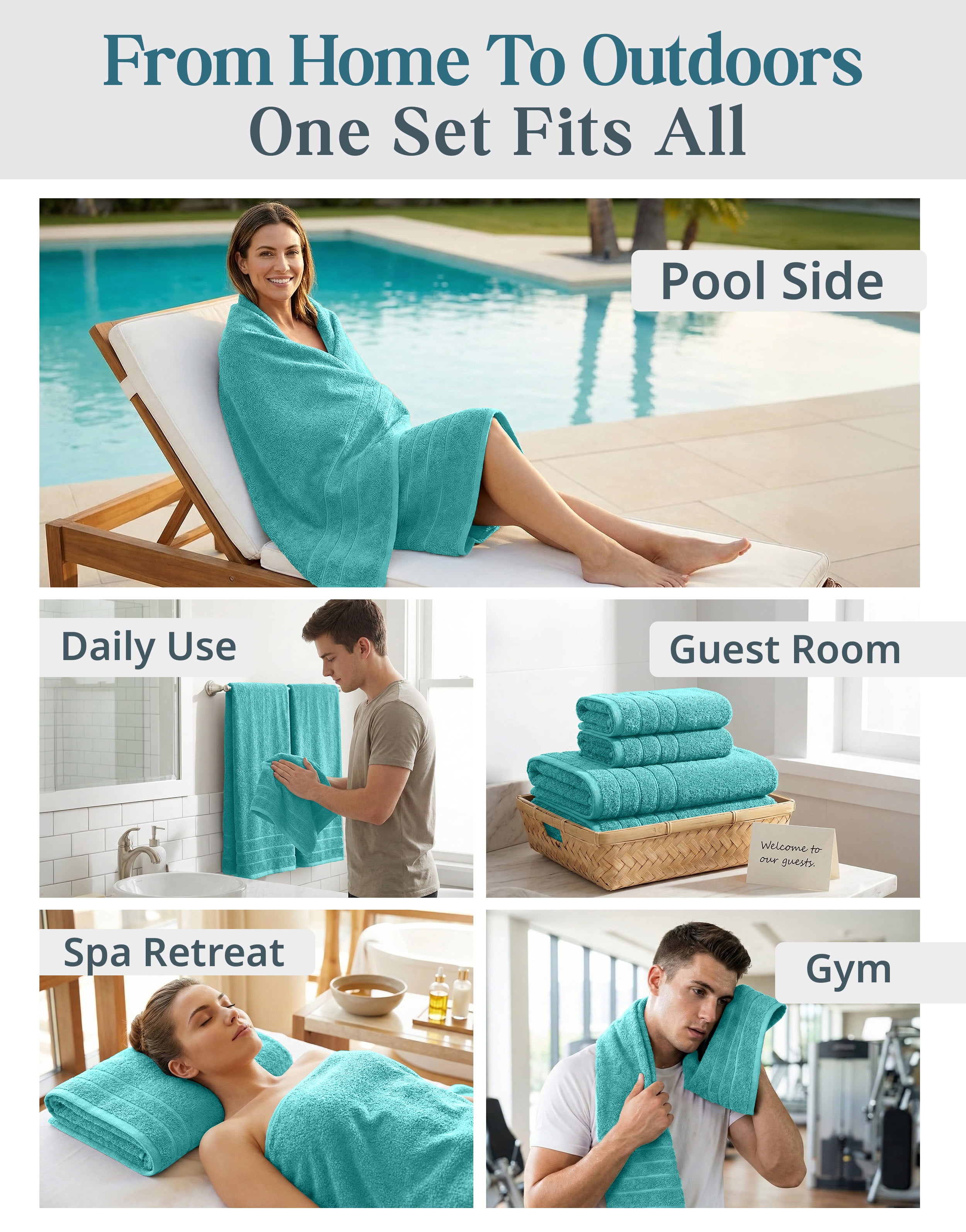 Casa Platino Bath Towel Set of 8 – 100% Ring-Spun Cotton with 2 Bath, 2 Hand Towels & 4 Washcloths, Ultra Soft, Quick-Dry, Ideal for Spa, Hotel & Everyday Use – Aqua Sky