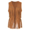 thumbnail image 4 of oqasdz Solid Color Women Fringe Vest Suede Open Front Vintage Vest Sleeveless 70s Hippie Clothes Boho Western Jacket Relaxed Fit Female Dailywear, 4 of 6