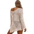 thumbnail image 5 of Womens Oversized Tshirts Hollow Out Breathable Long Sleeve Knitted Cover Top Summer Shirts for Women Beige L, 5 of 5
