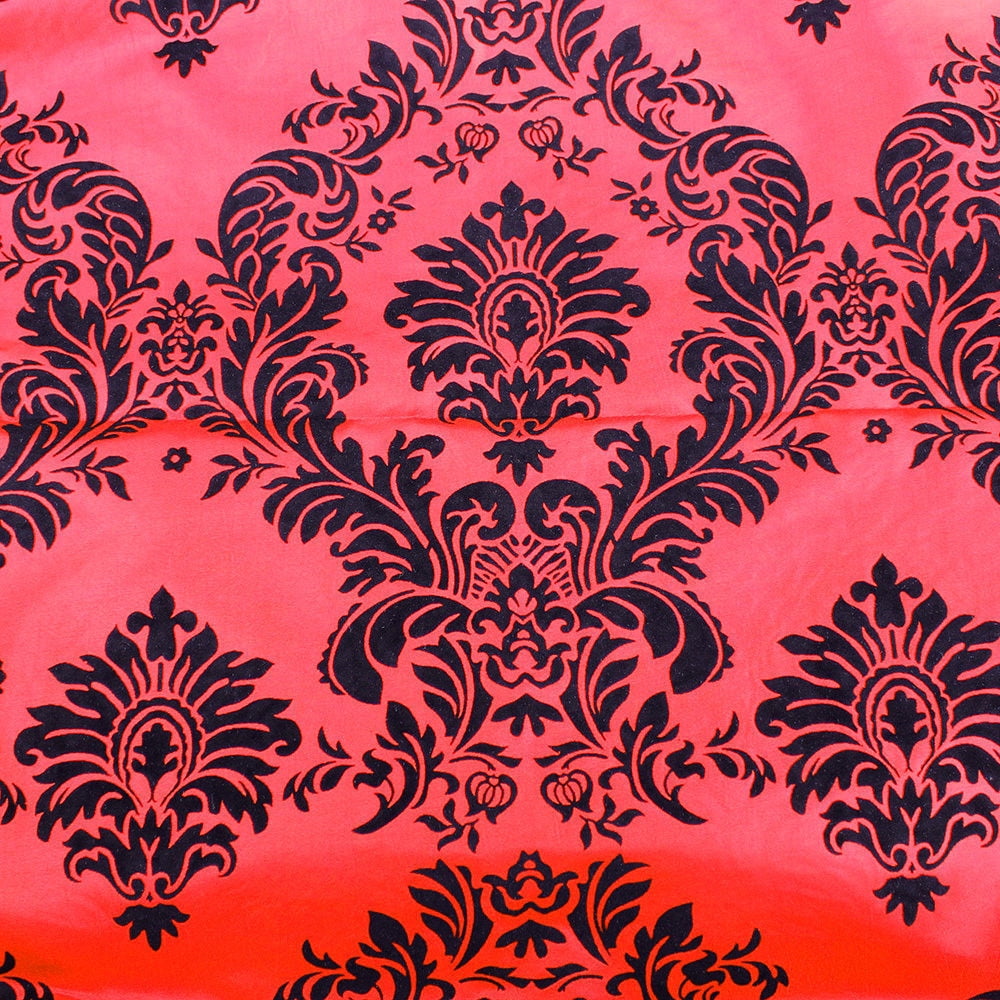Red and Black Flocking Damask Taffeta Velvet Fabric 58" Decor 3D