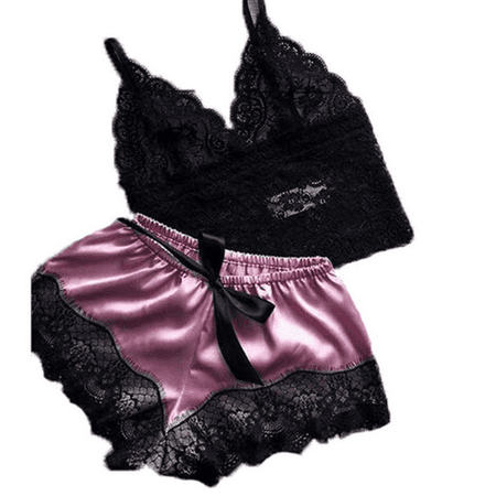

Pybcvrrd Women Lacess Strap Top Satin Sleepwear Lace 2Pcs Pajamas Set
