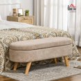 thumbnail image 2 of HOMCOM Storage Ottoman, 43.3" Teddy Fleece Upholstered End of Bed Bench with Wood Legs and Padded Seat, Oval Modern Entryway Bench, Beige, 2 of 9