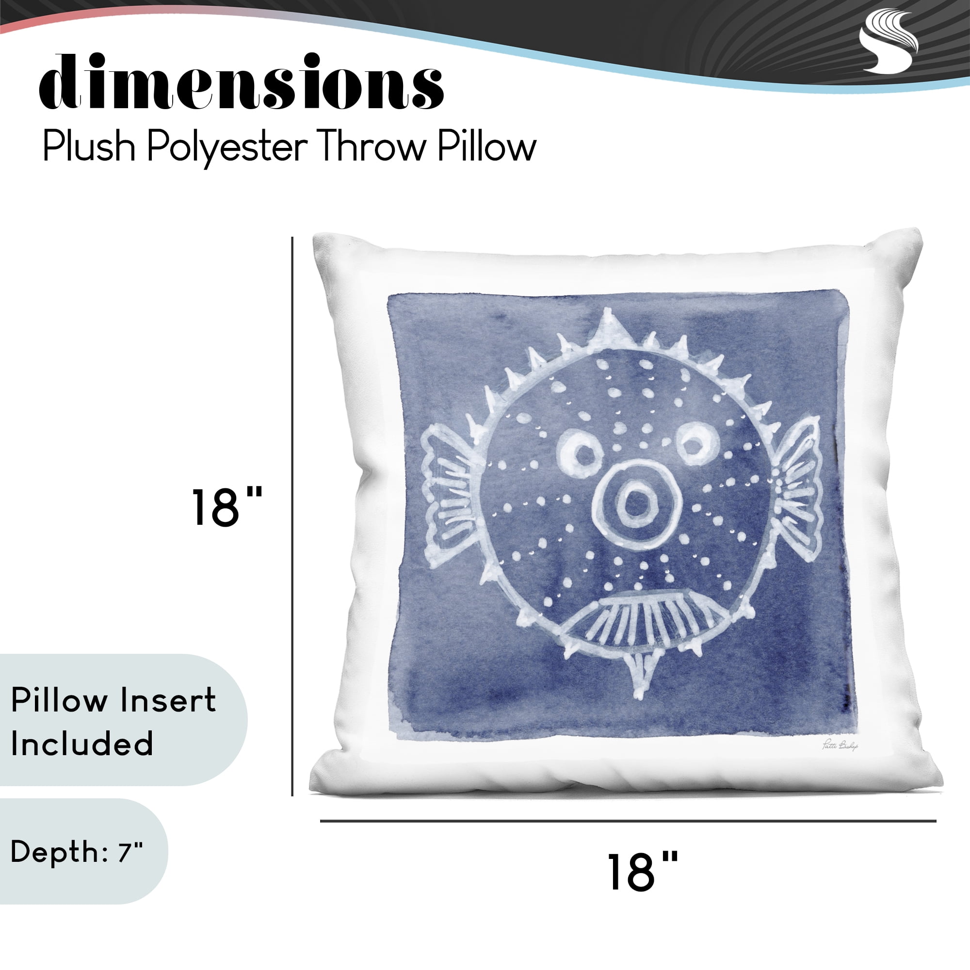 Stupell Industries White Blow Fish on Indigo Decorative Printed Throw Pillow, design by Patti Bishop, 18 x 7 x 18