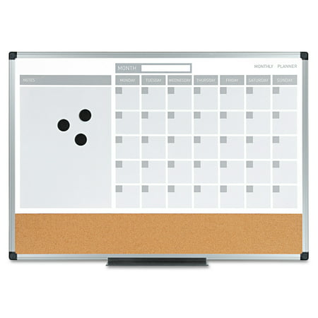 MasterVision 3-in-1 Calendar Planner Dry Erase Board, 24 x 18, Aluminum