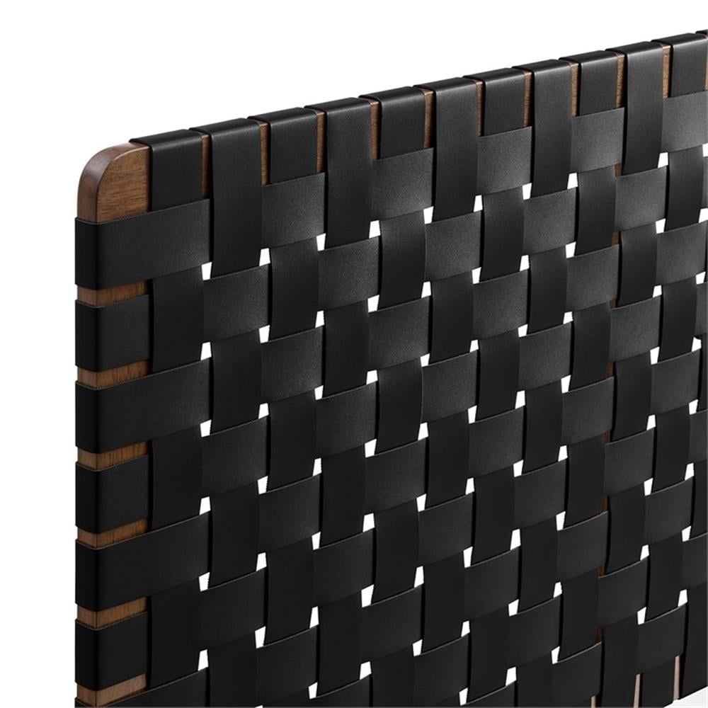 Pemberly Row Weave Wall-Mount Vegan Leather Queen Headboard in Walnut Black