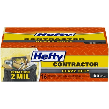 Hefty Heavy Duty Contractor Extra Large T Bags, 55 Gallon, 16 Count