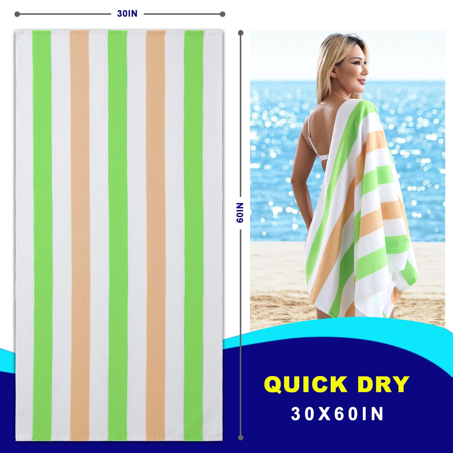 Beartech 4 Pack Oversized Microfiber Beach Towel, 30x60 inches Super Absorbent Quick Dry Camping Travel Towels Lightweight Outdoor Large Swim Towel for Adults Green