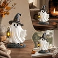 thumbnail image 3 of Halloween Ghost Figurine, Light Up LED Ghost Statue with Witch Hat Pumpkin Design, Cute Resin Halloween Decoration, Tabletop Fall Decor for Mantel Shelf Home, 3 of 7